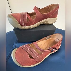 KEEN Presidio II Leather Light Brown Double Cross Strap Shoes Size 7W